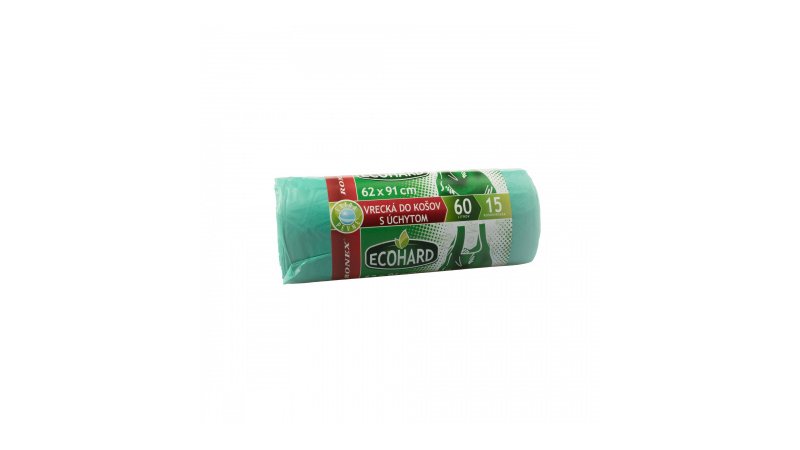 Vrecia na odpad s ušami 62x91cm/60L/20mik/15ks/HDPE zelené