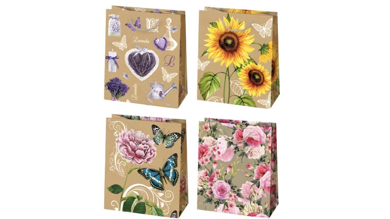 Taška Darčeková Eko Veľká Kvety-mix 5ks 22x32x11cm