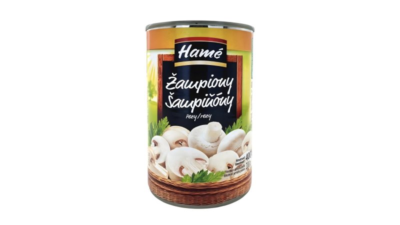 Šampiňóny krájané 400g PP200g Hamé