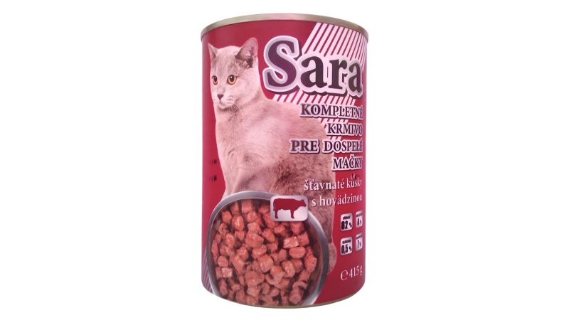 Krmivo Mačka Kúsky hovädzie 415g Sara